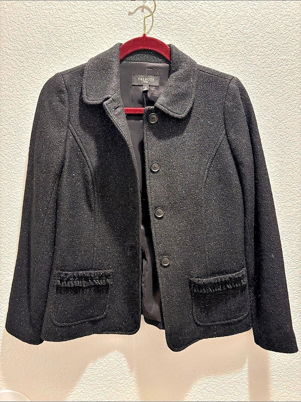 Talbots Metallic Wool Blend Button-Front Jacket Black 2P